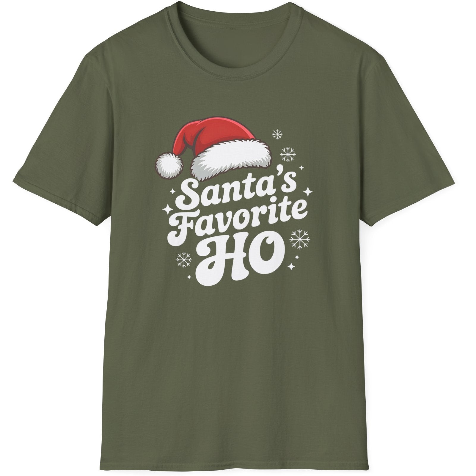Greengraphic t-shirt with the phrase Santa's Favorite HO funny christmas sweater
