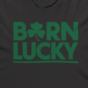 Black lightweight hoodie with 'Born Lucky' text funny St Patricks Design