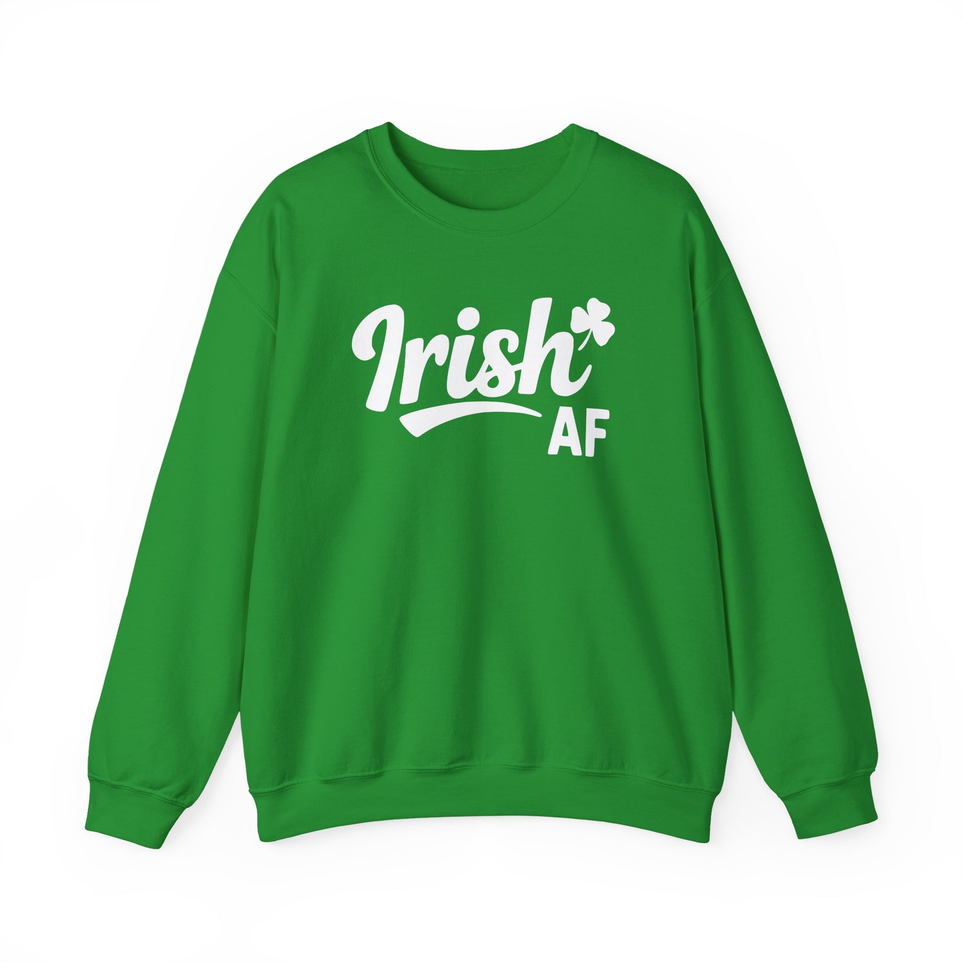 Green sweatshirt with 'Irish AF' text funny St patricks day design
