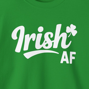 Green sweatshirt with 'Irish AF' text funny St patricks day design