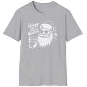 Funny Christmas Short Sleeve Shirt with Santa flipping his middle fingers and the text " Merry Kiss My Ass" - Sport Grey