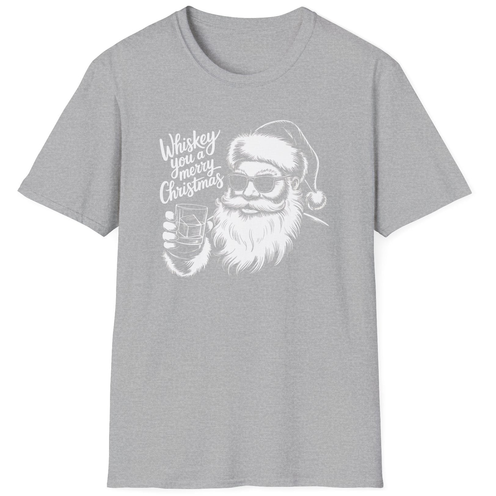 Funny Christmas Short Sleeve Shirt with Santa flipping his middle fingers and the text " Merry Kiss My Ass" - Sport Grey