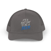  a chracoal trucker hat with teh phrase its a bad day to be a beer funny spring break, guys trip, girls trip, beach trip, lake season design