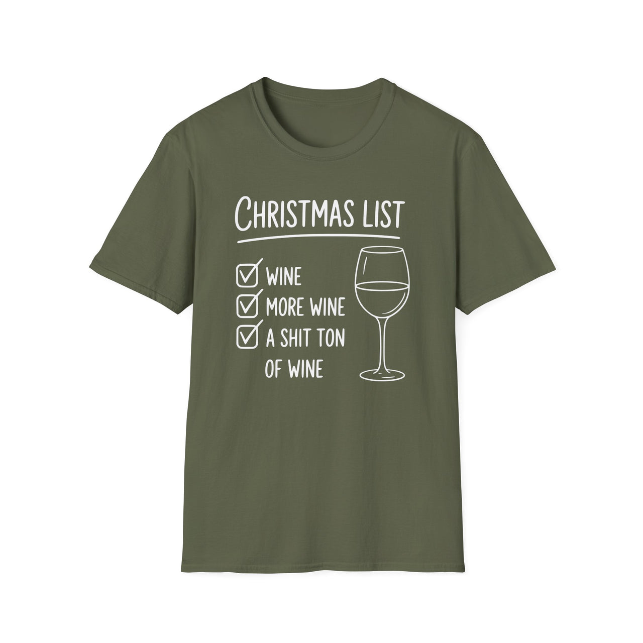 Funny Christmas T-Shirt – Wine Christmas List – Holiday Wine Lover Tee – Men’s & Women’s Christmas Shirt
