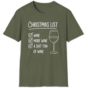 Green t-shirt wine christmas list funny christmas sweater