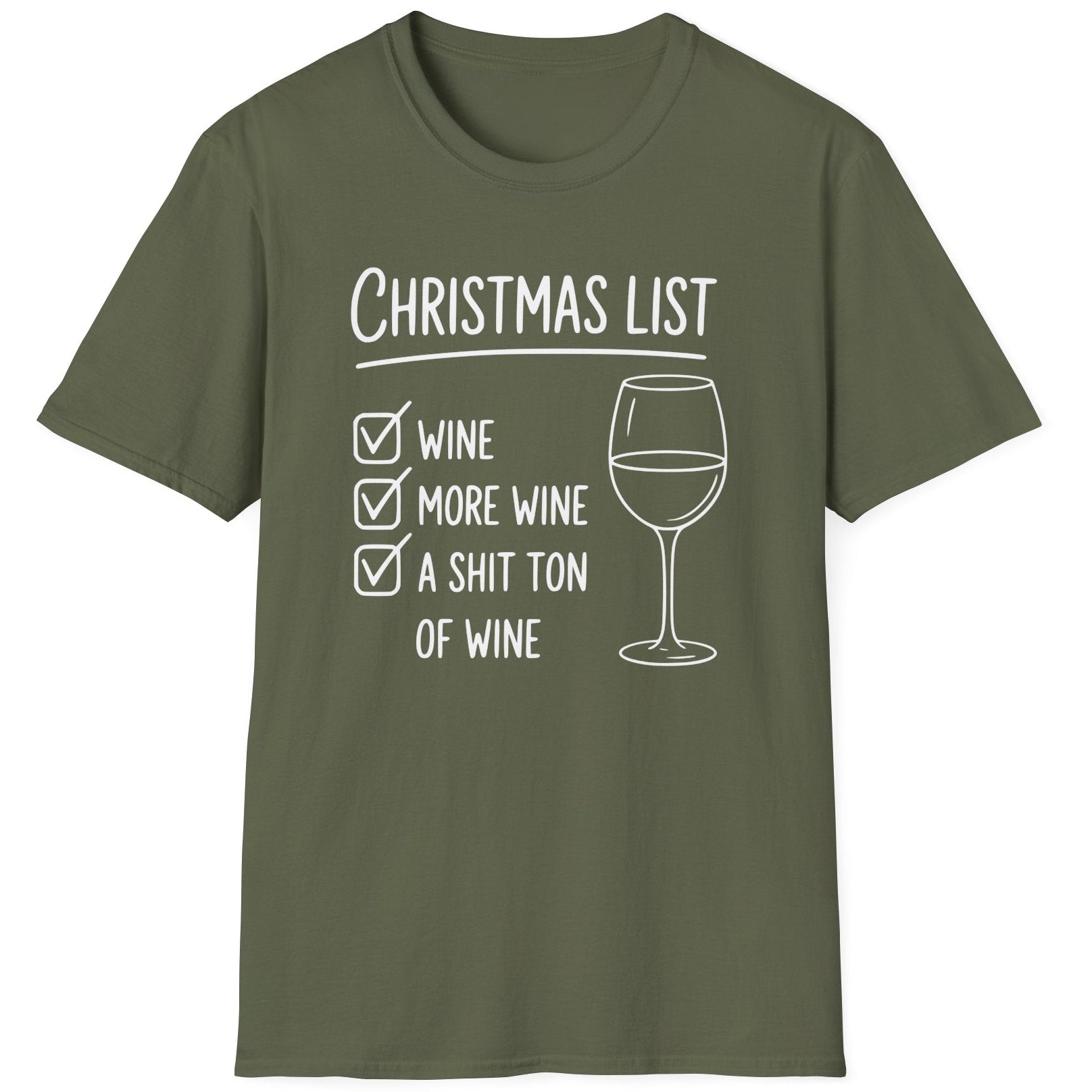 Green t-shirt wine christmas list funny christmas sweater