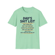a mint green t-shirt funny dad's shit list father's day design