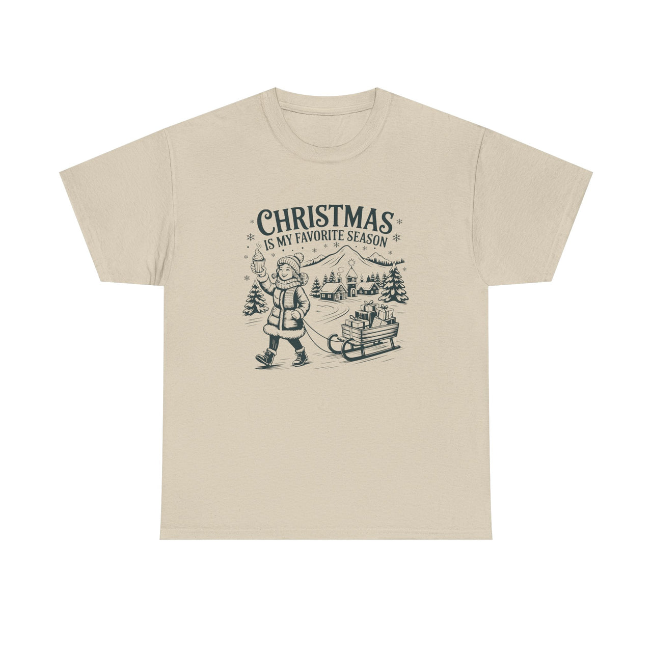 Vintage Christmas T-Shirt – Christmas Is My Favorite Season – Snow-Covered Village Holiday Tee – Men’s & Women’s Christmas Shirt