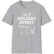 Funny Christmas Drinking Short Sleeve Shirt with three cocktails glasses and the text "Full of Holiday Spirit" - Sport Grey