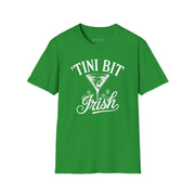 green t-shirt with 'Tini Bit Irish' graphic design funny st patricks day design