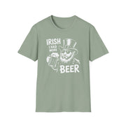 a green t-shirt with 'Irish I had more beer' graphic design funny St Patricks Day pub crawl and parade design