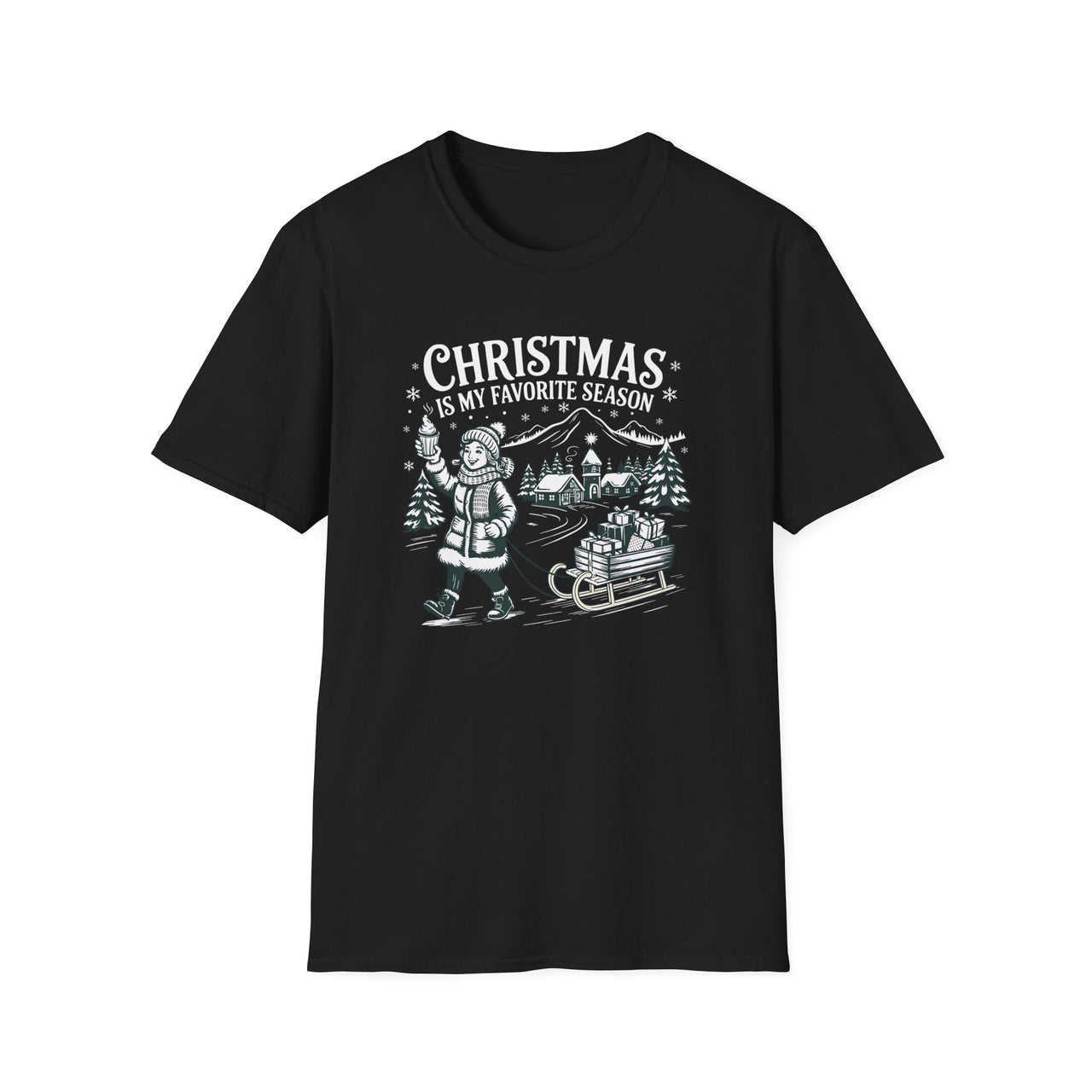 Vintage Christmas T-Shirt – Christmas Is My Favorite Season – Snow-Covered Village Holiday Tee – Men’s & Women’s Christmas Shirt