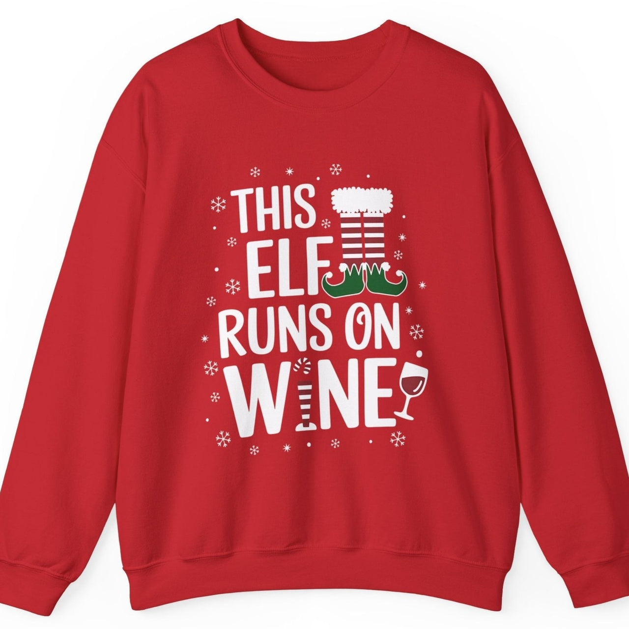 This Elf Runs on Wine Christmas Sweatshirt – Funny Holiday Drinking Apparel