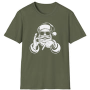 Funny 67 Meme Christmas Short Sleeve Shirt with Santa making the 67 hand Gesture - Military Green