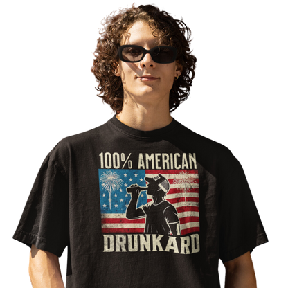 100% American Drunkard Tee - Patriotic Fun for 4th of July