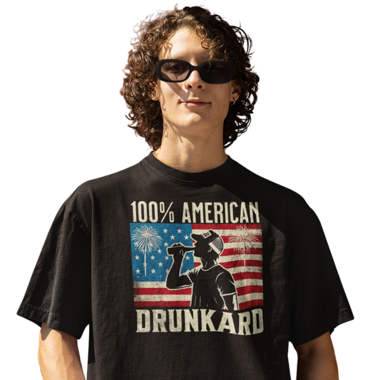 100% American Drunkard Tee - Patriotic Fun for 4th of July