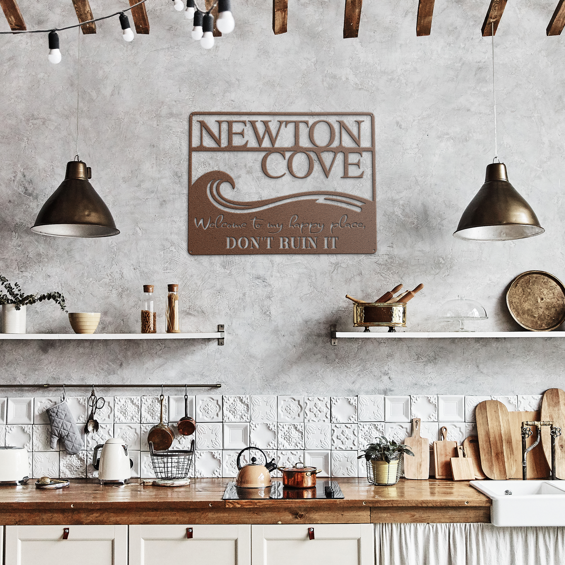 Funny_Lakehouse_Metal_Sign__Welcom_Copper_Rustic_Kitchen_Mockup.png