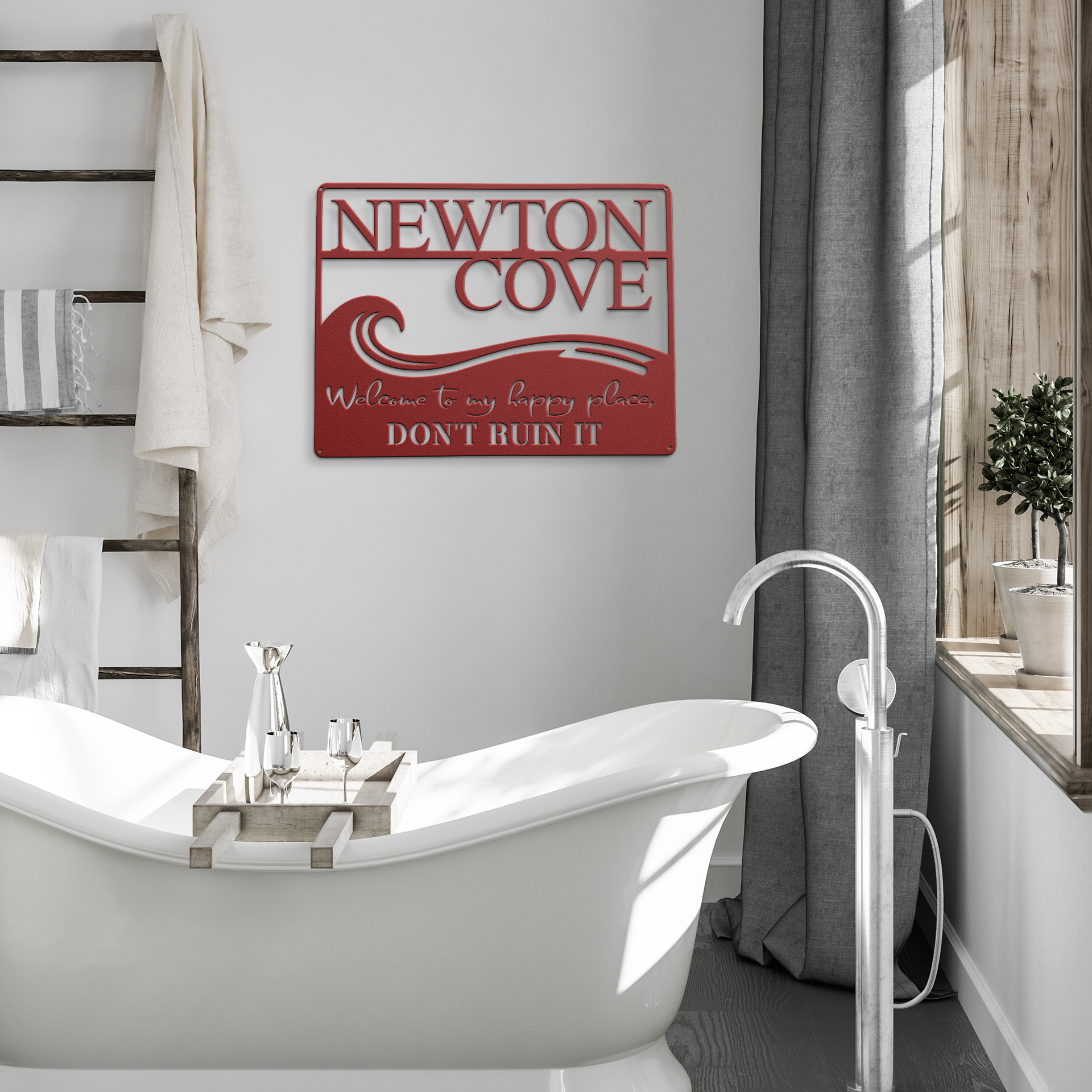 Funny_Lakehouse_Metal_Sign__Welcom_Red_Modern_Bathroom_Mockup.png