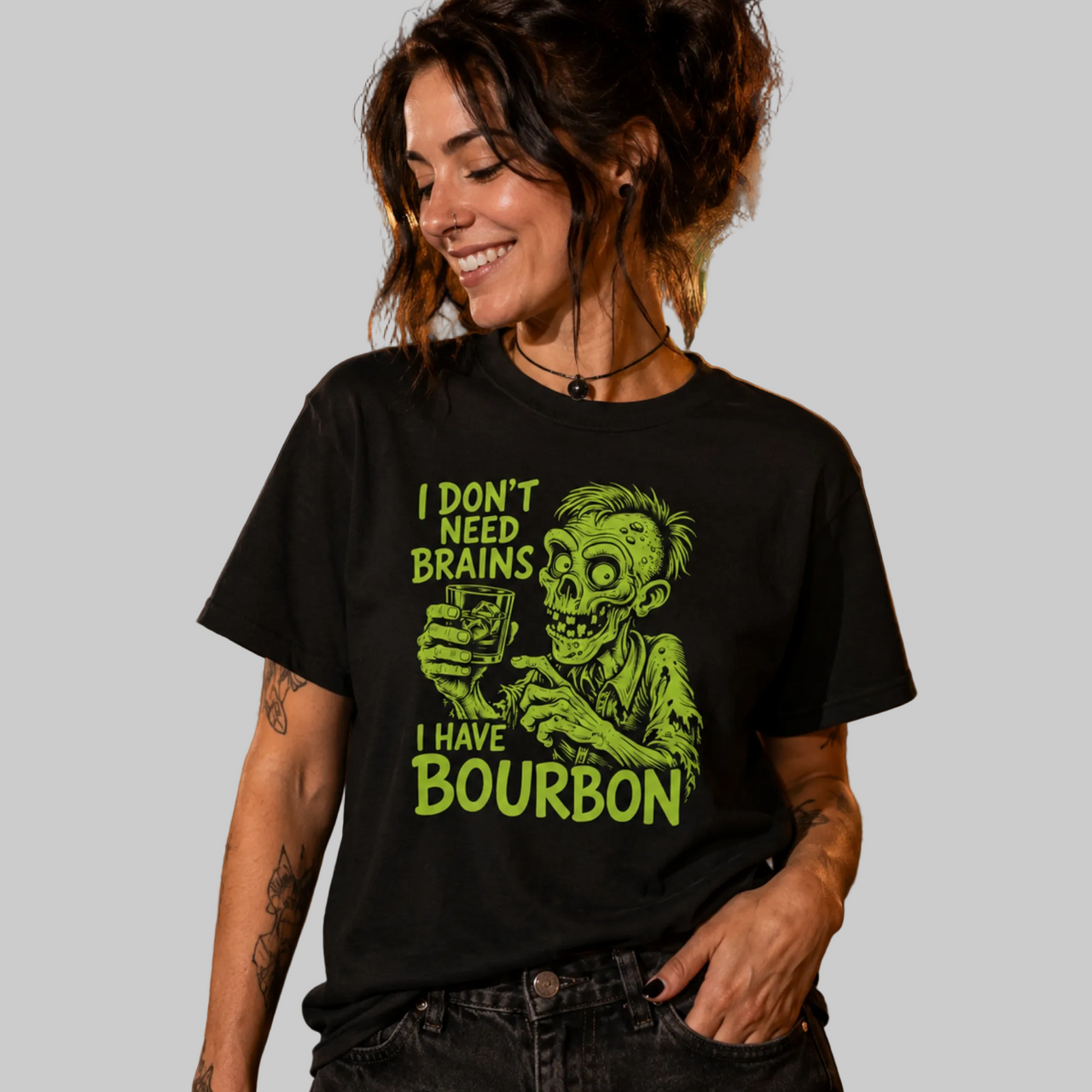 I Don't Need Brains I have Bourbon Funny Halloween Tee