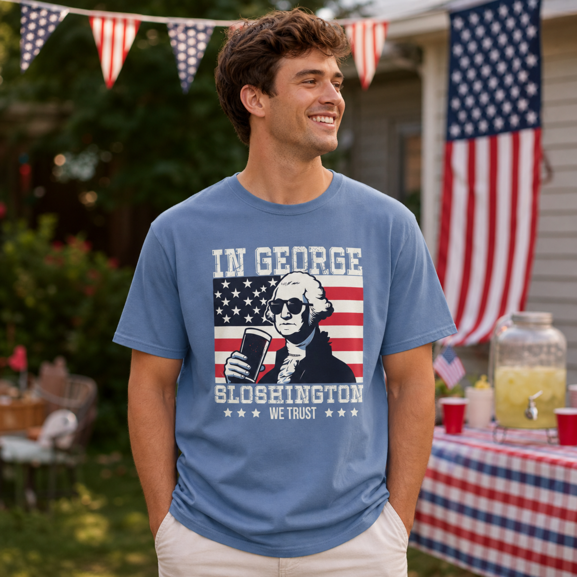 Funny George Sloshington 4th of July patriotic beer t-shirt