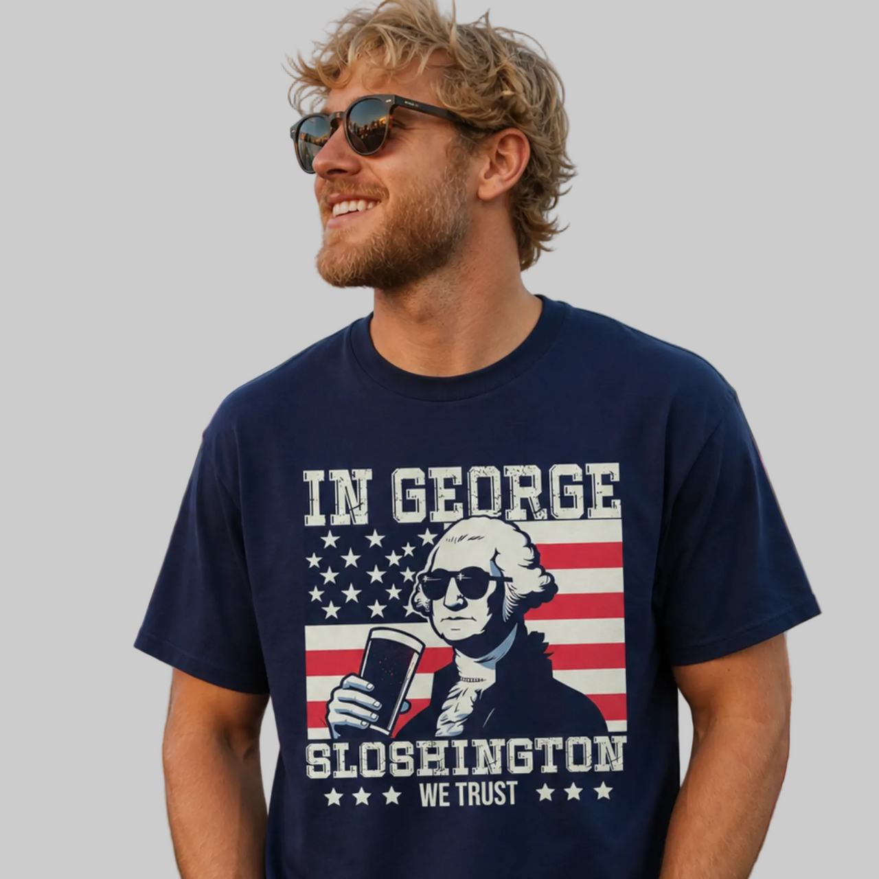 Funny George Sloshington 4th of July patriotic beer t-shirt