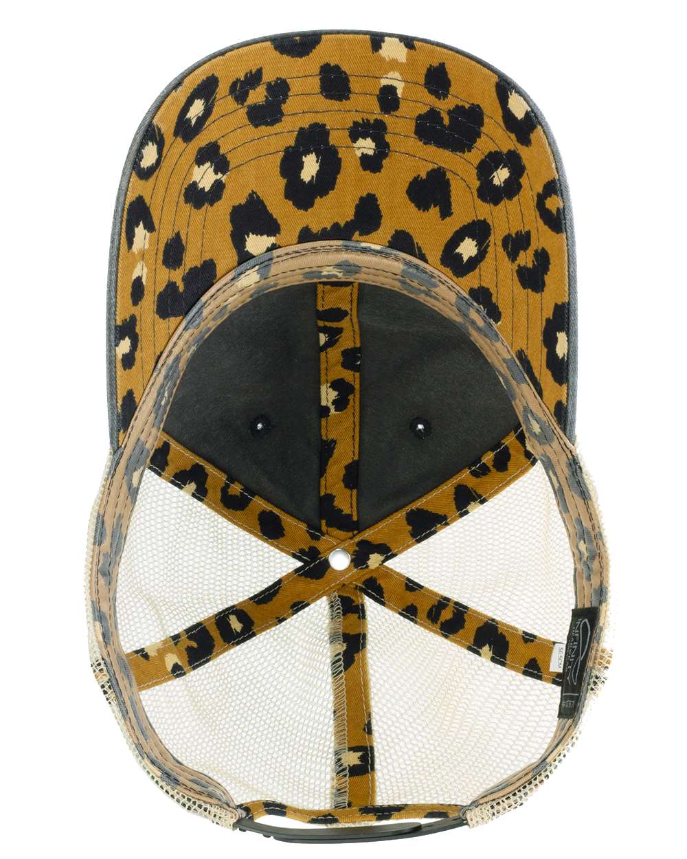 Leopard print cap with mesh back on a white background