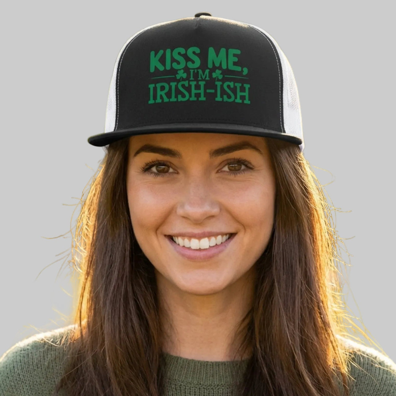 Kiss Me I'm Irish-ish – St. Patrick's Day Flat Bill Trucker Hat – Structured 5-Panel High-Profile Cap