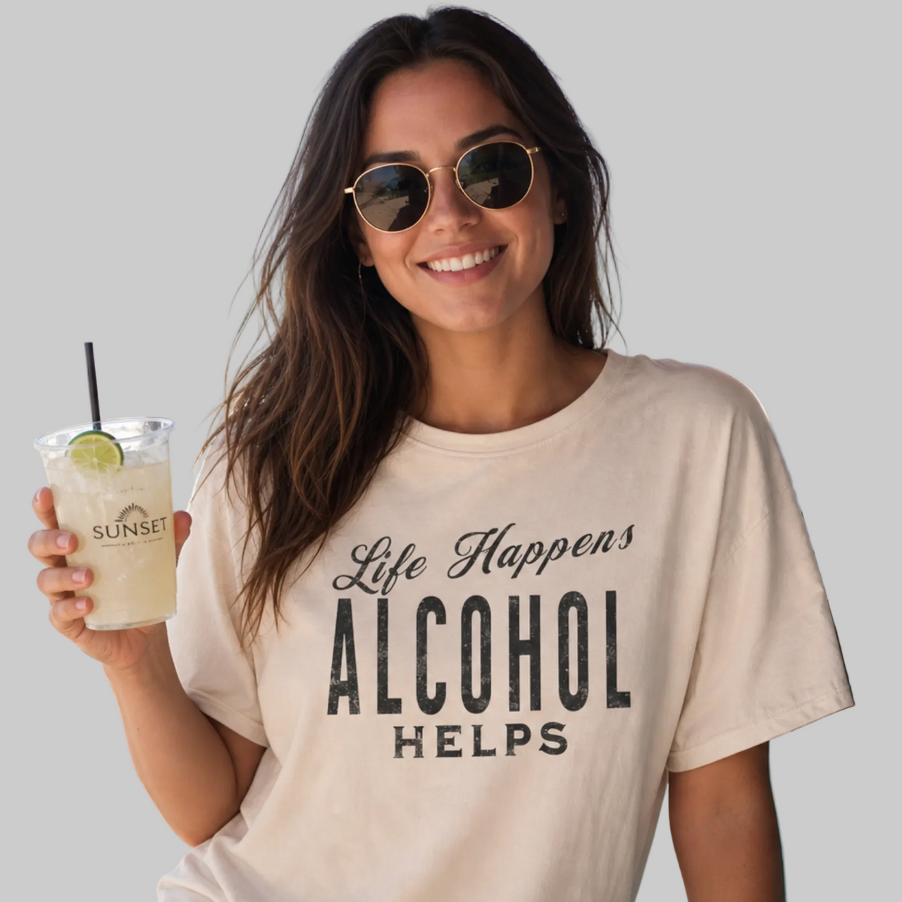 Life Happens Alcohol Helps Funny Drinking T-Shirt