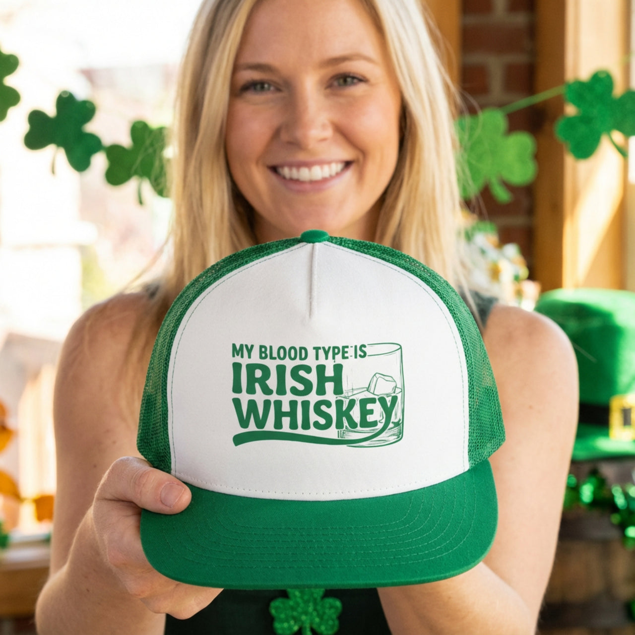 My Blood Type Is Irish Whiskey - Funny St. Patrick's Day Trucker Hat - Classic Snapback