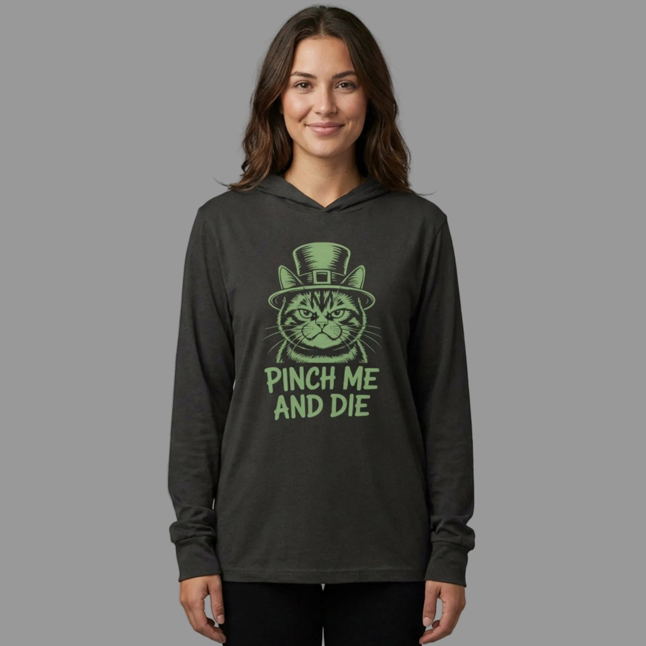 Pinch Me And Die Funny Cat St. Patrick's Day Lightweight Hoodie