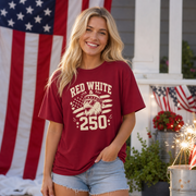 Red White and 250 shirt featuring eagle and American flag design