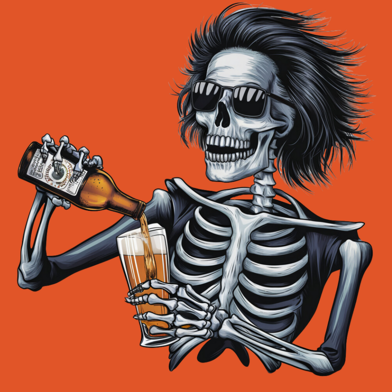 Cool Skeleton Drinking Beer Funny Halloween Tee