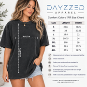 Comfort Colors 1717 unisex T-shirt size chart with female fit example