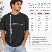 Comfort Colors 1717 unisex T-shirt size chart with male fit example