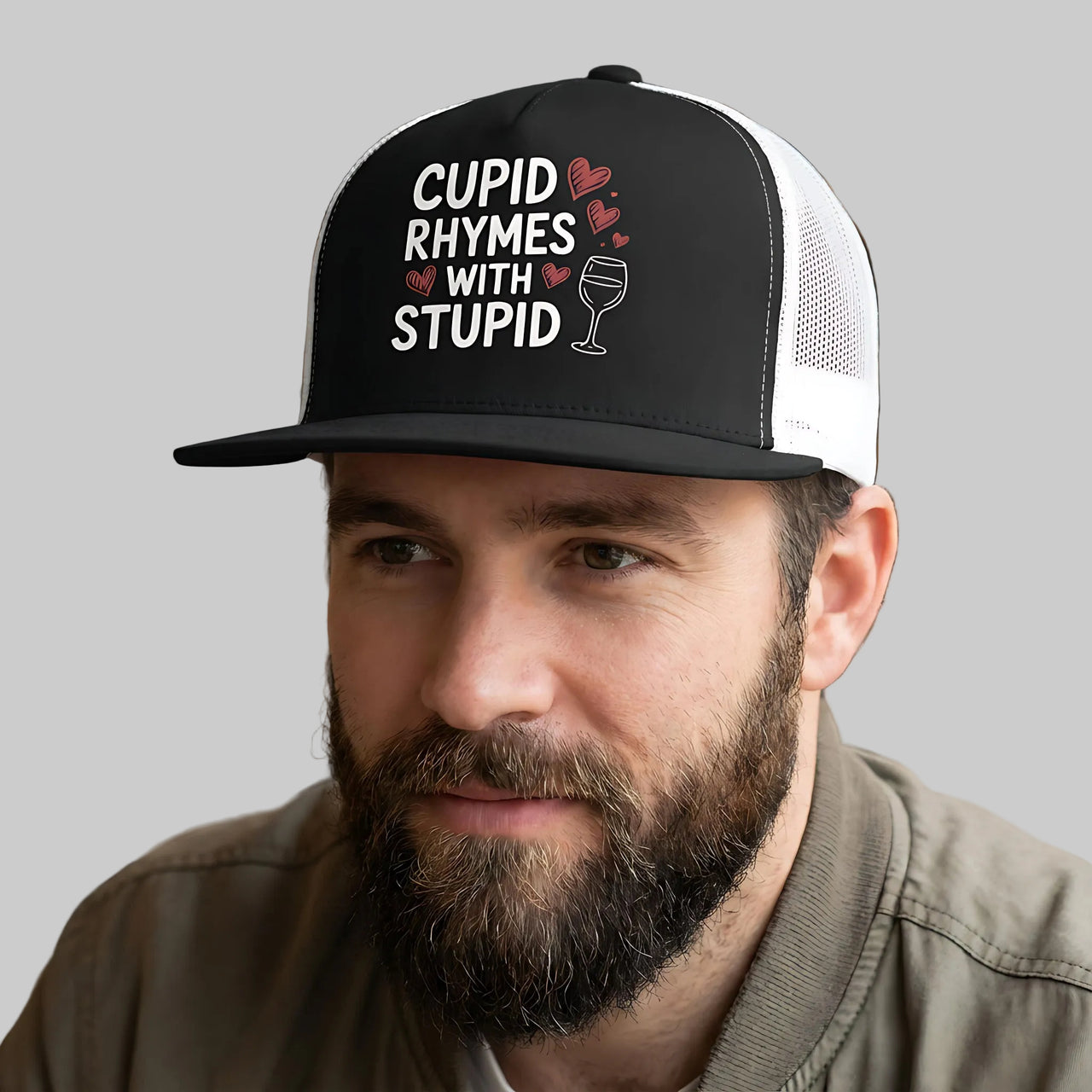 Cupid Rhymes With Stupid - Funny Anti-Valentine's Day Trucker Hat - Classic Flat Bill Snapback