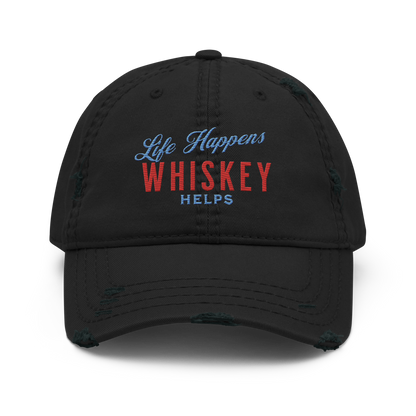 Life Happens Whiskey Helps Dad Hat | Casual & Cool Wear DISTRESSED DAD HAT,DRINKING,HAT,MENS,New,UNISEX,WHISKEY,WOMENS Dayzzed Apparel