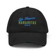 "Life Happens Margaritas Help" Distressed Hat DISTRESSED,DISTRESSED DAD HAT,HAT,MARGARITAS,MENS,New,UNISEX,WOMENS Dayzzed Apparel