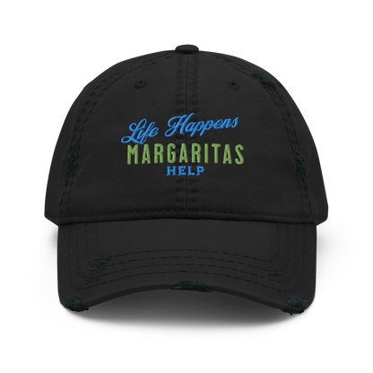 "Life Happens Margaritas Help" Distressed Hat DISTRESSED,DISTRESSED DAD HAT,HAT,MARGARITAS,MENS,New,UNISEX,WOMENS Dayzzed Apparel