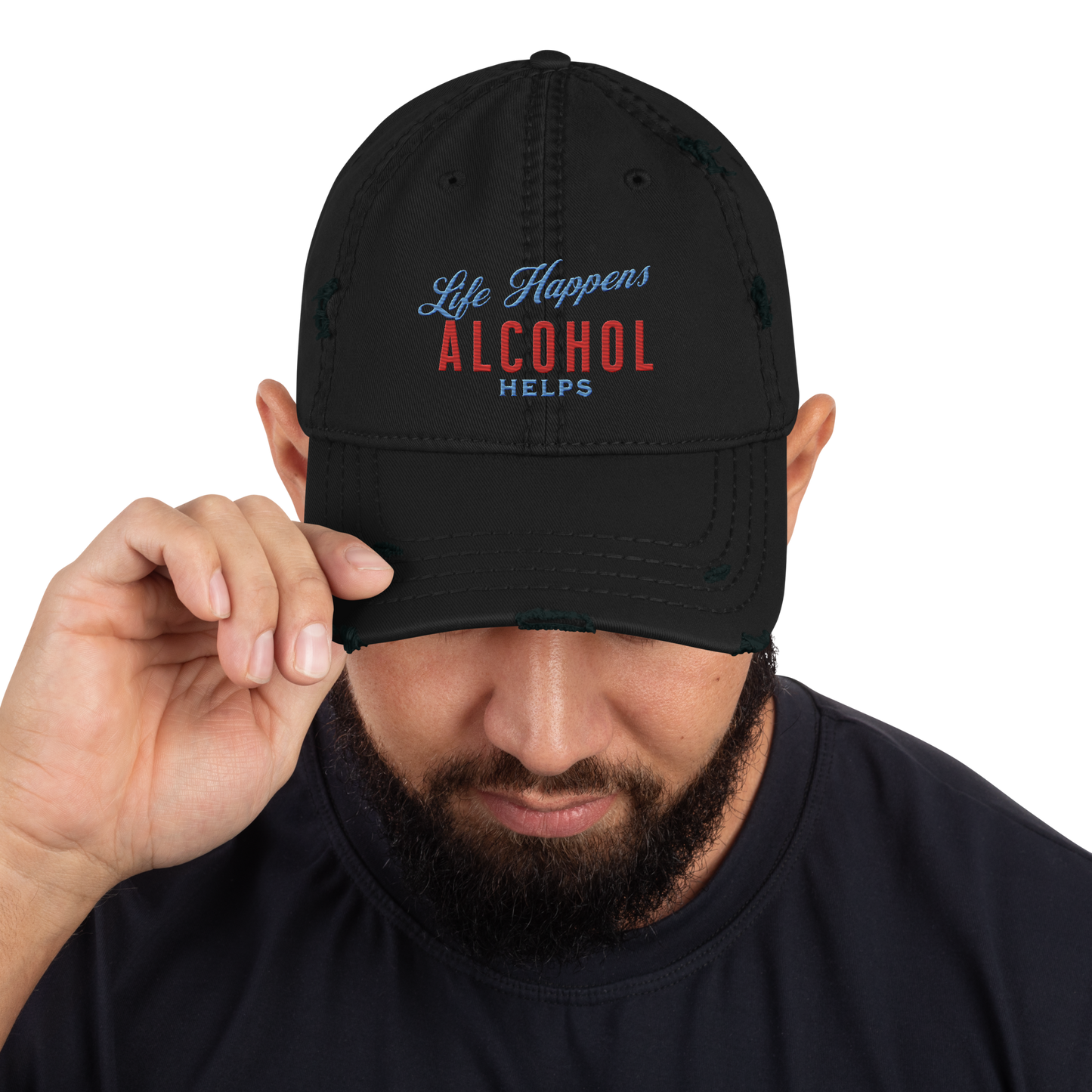 Life Happens Alcohol Helps Distressed Dad Hat