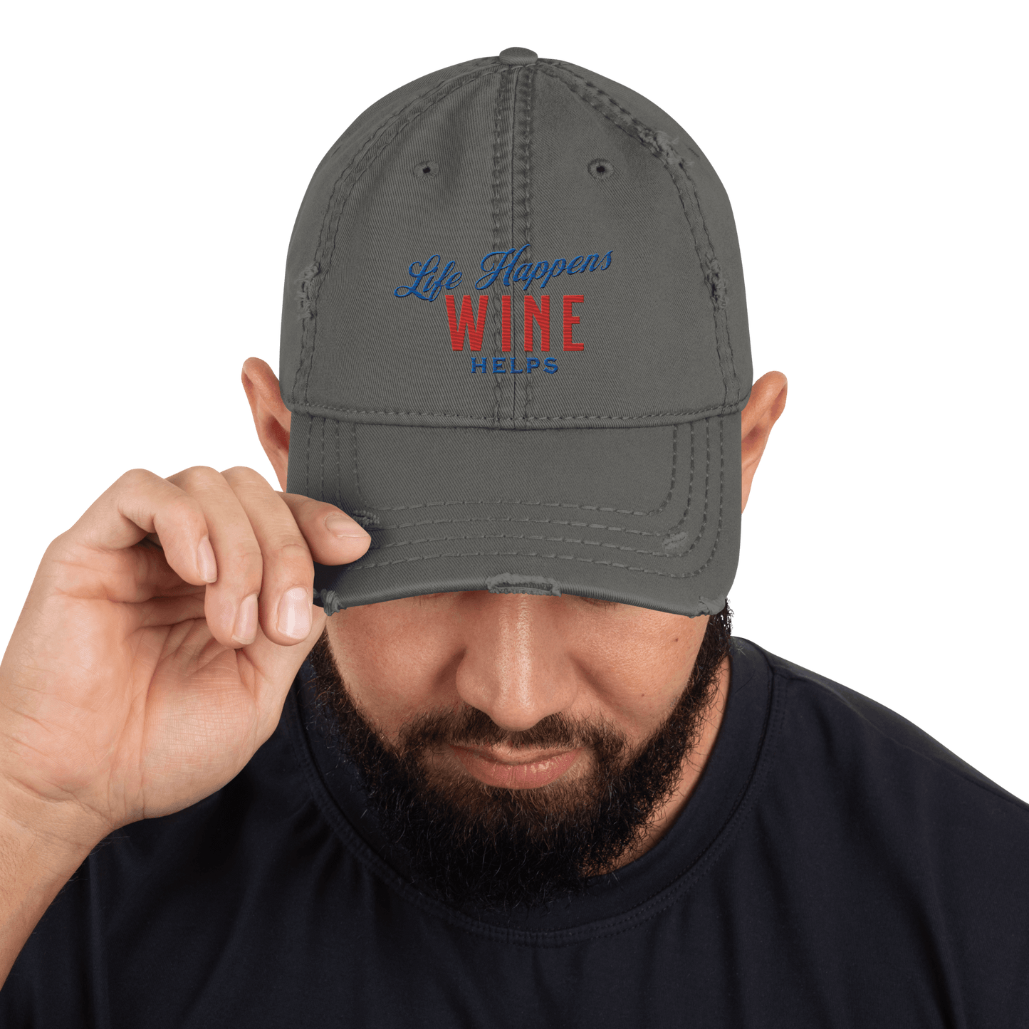 Life Happens Wine Helps Dad Hat - Add Edge to Your LookElevate your style with our "Life Happens Wine Helps" Dad Hat. Perfect for any occasion, blending humor and style. Ideal for drinking enthusiasts.