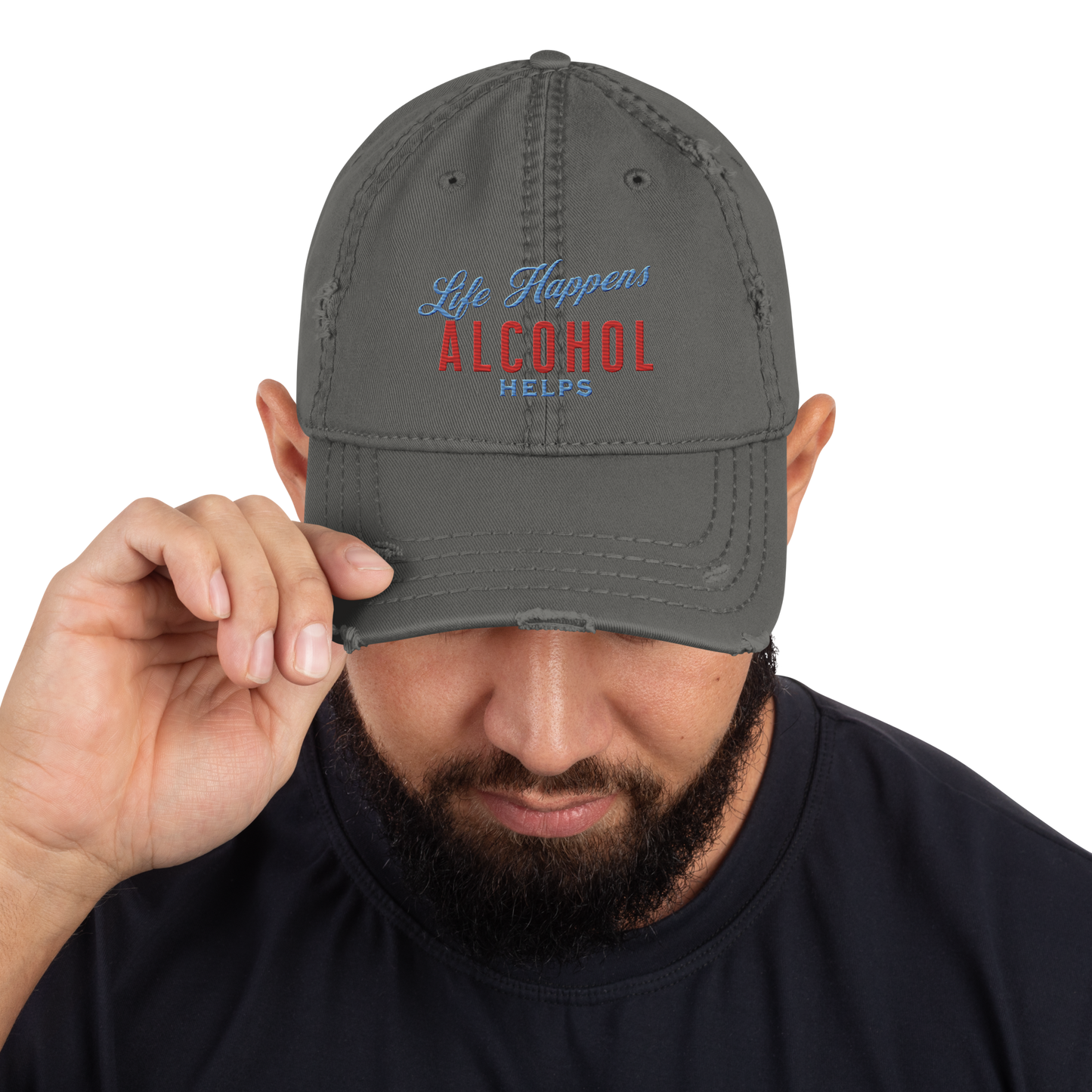 Life Happens Alcohol Helps Distressed Dad Hat