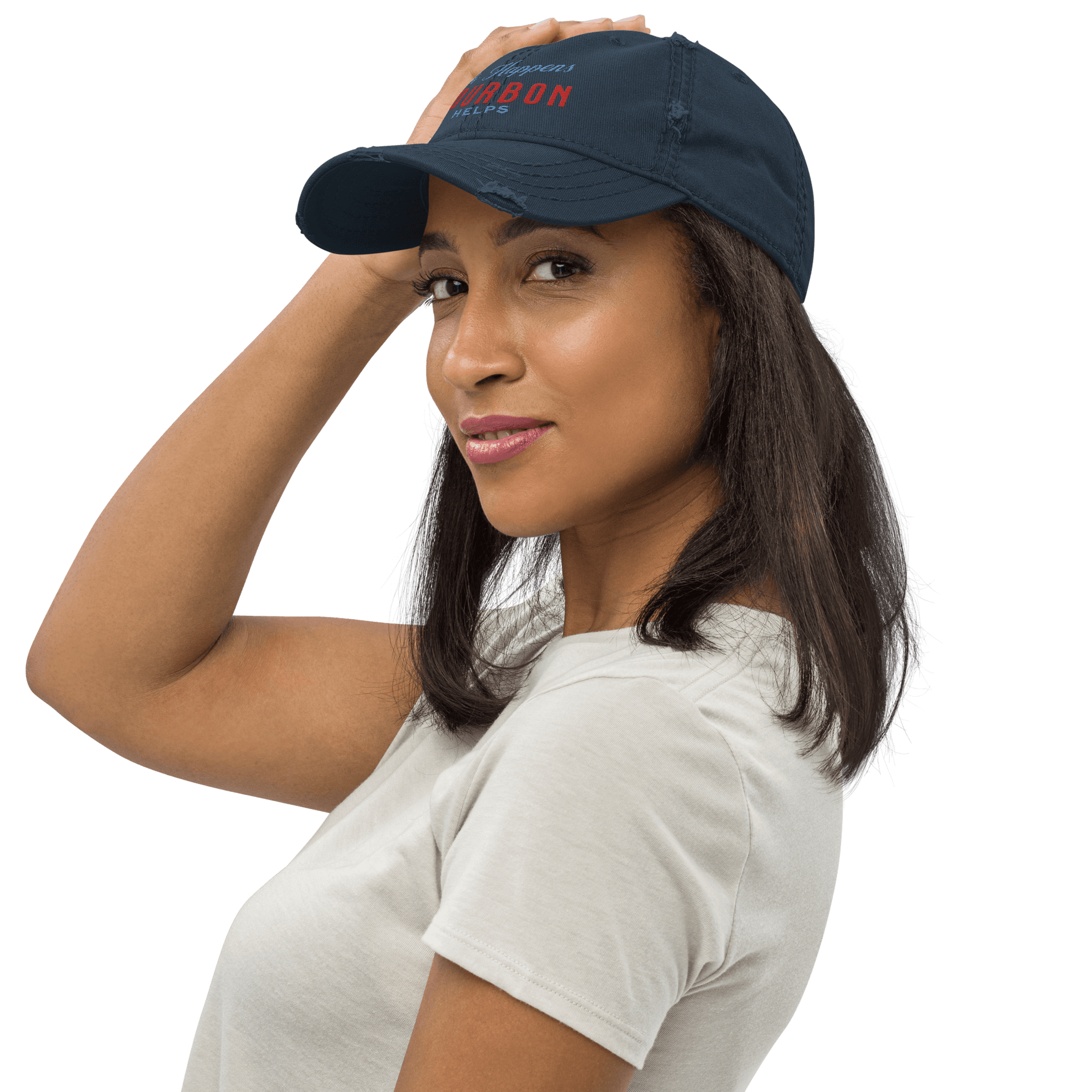 "Life Happens Bourbon Helps" Dad Hat | Fun & Edgy CapAdd flair with our "Life Happens Bourbon Helps" Dad Hat. Perfect for drinking enthusiasts. Distressed style, 100% cotton for comfort & style.