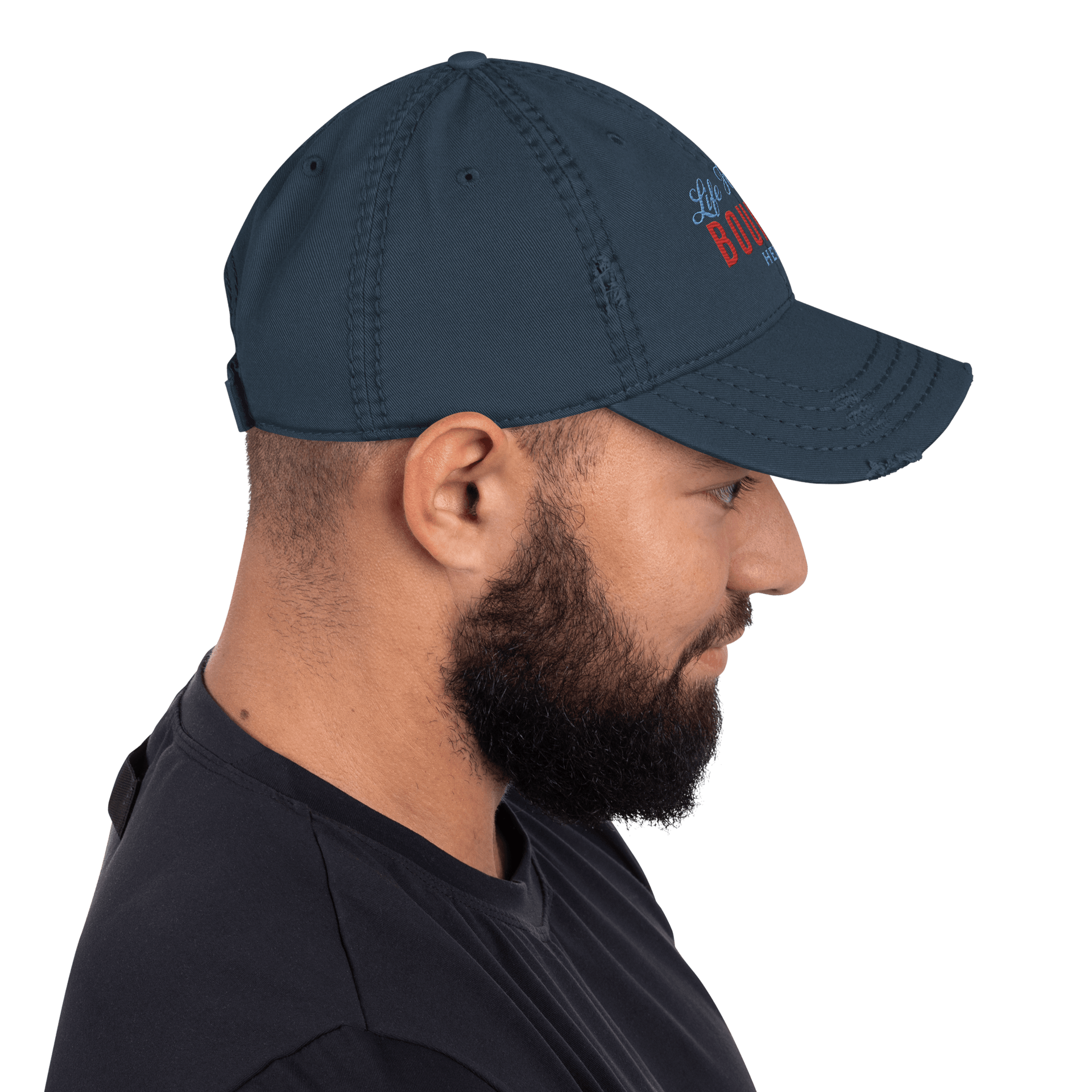 "Life Happens Bourbon Helps" Dad Hat | Fun & Edgy CapAdd flair with our "Life Happens Bourbon Helps" Dad Hat. Perfect for drinking enthusiasts. Distressed style, 100% cotton for comfort & style.