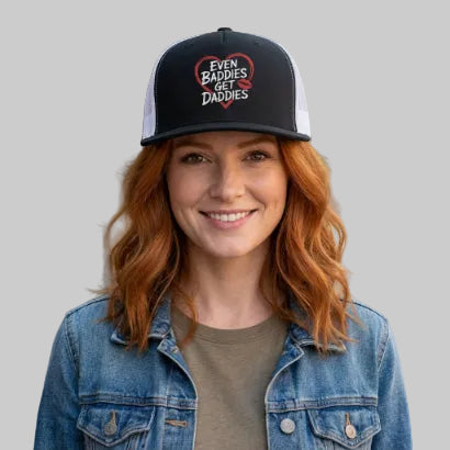 Even Baddies Get Daddies - Funny Valentine's Day Trucker Hat - Classic Flat Bill Snapback