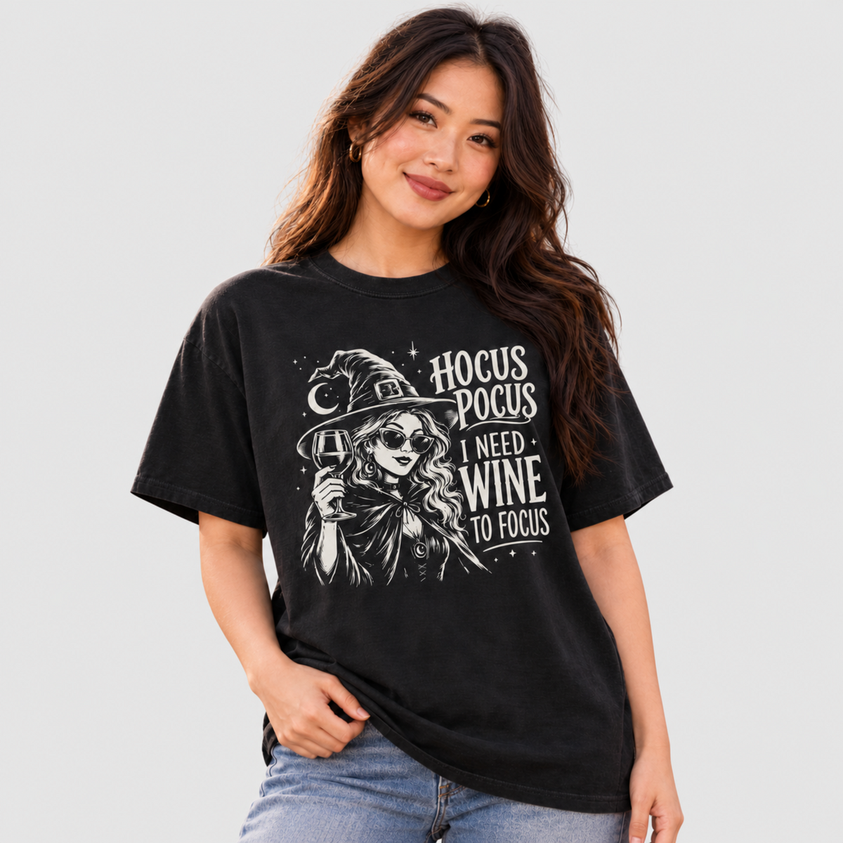 Hocus Pocus I Need Wine to Focus Halloween T-Shirt