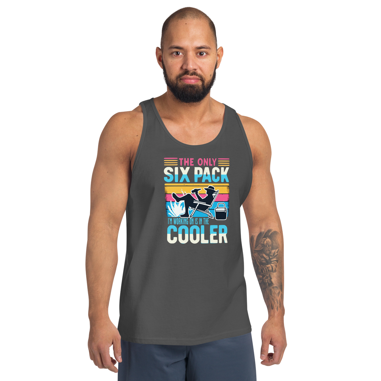 Chill out in style with our beach-themed tank top. Great for summer relaxers and beer lovers alike!