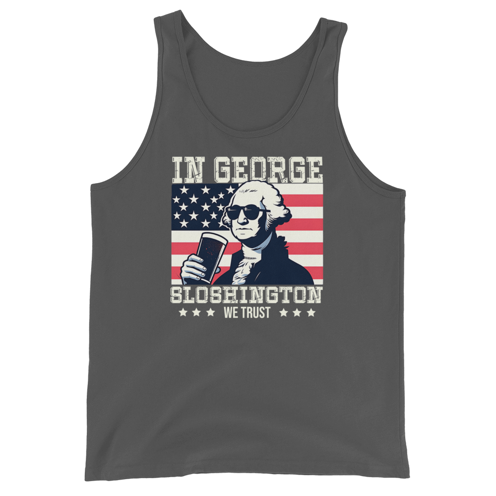 Celebrate 4th of July in style with our George Sloshington tank top. Perfect for BBQs & summer fun, featuring a fun patriotic design.