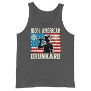 Rock your 4th of July with our '100% American Drunkard' men's tank. Perfect for BBQs or chilling with friends in patriotic style. Get yours now!