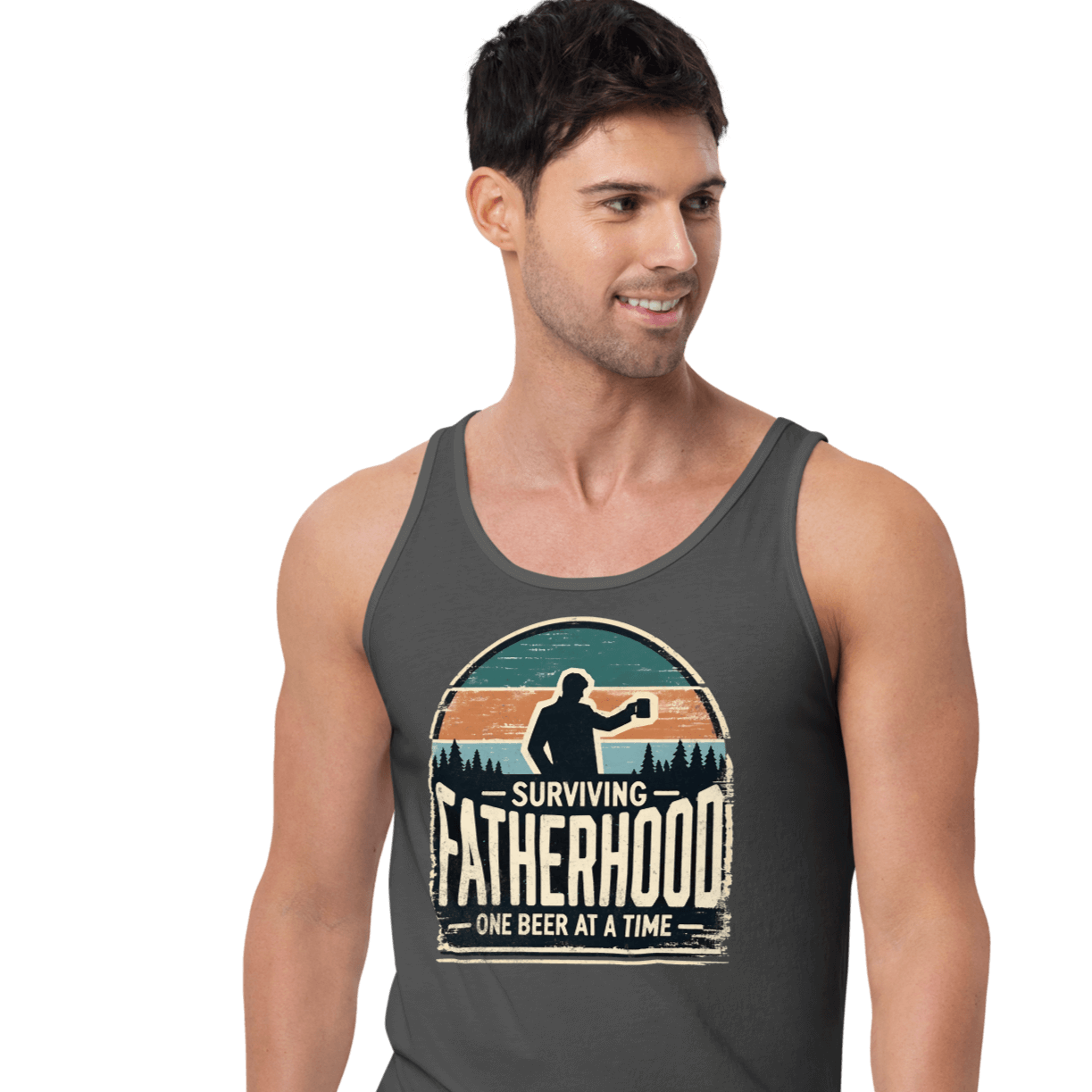 Discover the "Surviving Fatherhood One Beer at a Time" tank top. Made from premium combed & ringspun cotton for ultimate comfort. Perfect for dads!