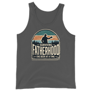 Discover the "Surviving Fatherhood One Beer at a Time" tank top. Made from premium combed & ringspun cotton for ultimate comfort. Perfect for dads!